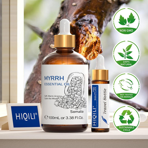 HIQILI Myrrh Essential Oil, for Skin, Masssge, Pain Relief, 100% Pure & Natural - 3.38 Fl Oz...