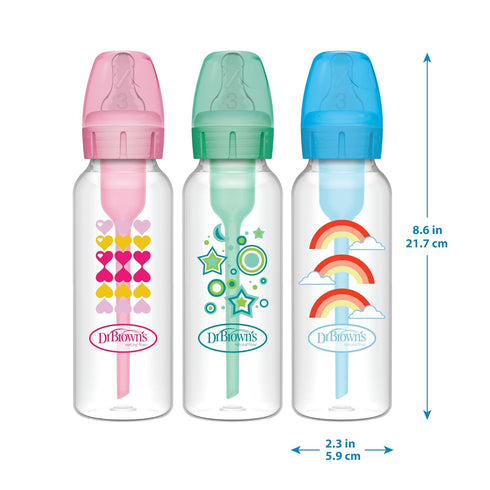 Dr. Brown's Anti-Colic Options+ Narrow Sippy Bottle Starter Kit, 8oz/250mL, with Level 3 Medium-Fast Flow Nipple and Soft 100% Silicone Sippy Spou...