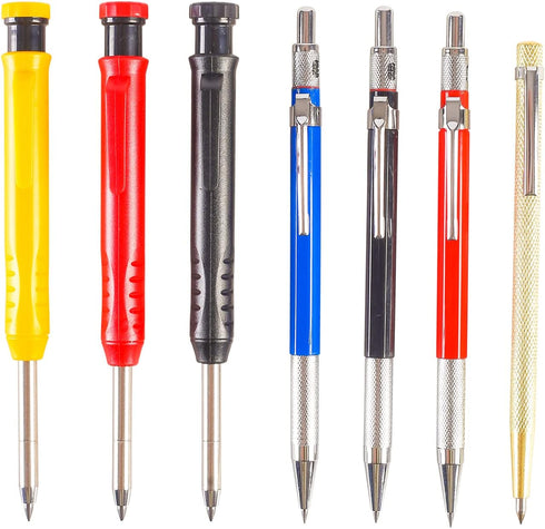 Mechanical Carpenter Pencils Set Including 1 Engraving Pen, 3pcs 2.0 mm Mechanical Pencils with 12pcs Refills, 3pcs 2.8 mm Deep Hole Woodworking P...