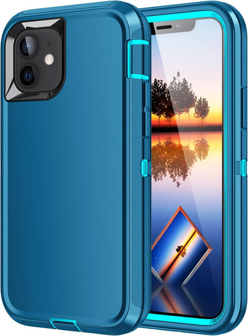 for iPhone 11 Case,Shockproof Dropproof Dustproof,3-Layer Full Body Protection Heavy Duty High Impact Hard Cover Case for iPhone 11 6.1 inch,Turqu...