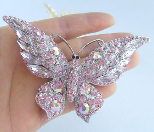 Sindary Charming 3.74" Butterfly Animal Brooch Pin Pink Austrian Crystal Pendant BZ4538 (Silver-Tone Pink)...