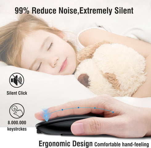 Wireless Bluetooth Mouse for iPad/MacBook Pro/Air/Laptop/pc Rechargeable Silent Mouse Portable Slim for Surface Pro/Lenovo/Samsung Tablet (Black)...