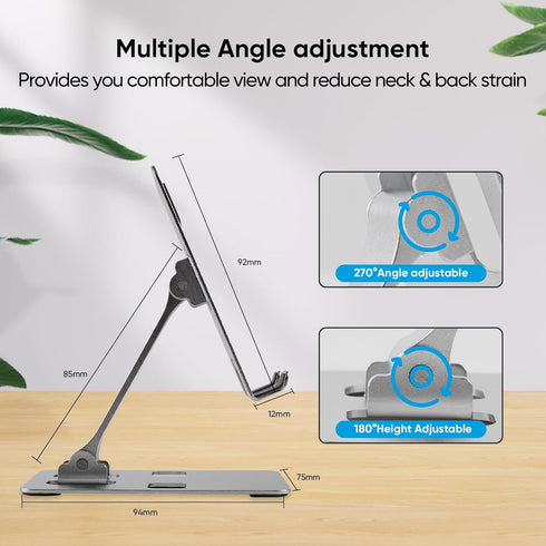 Cell Phone Stand, Foldable Aluminum Adjustable Phone Holder for Desk Portable Travel Holder Office Desk Accessories Compatible for iPhone 14 Pro M...