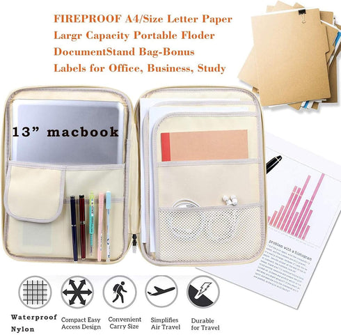 Travel Portfolio Organizer Waterproof A4 Document Bag Multifunctional Travel Note Pouch Zippered Case for Notebook, Ipad, Journals, Sketch Books (...