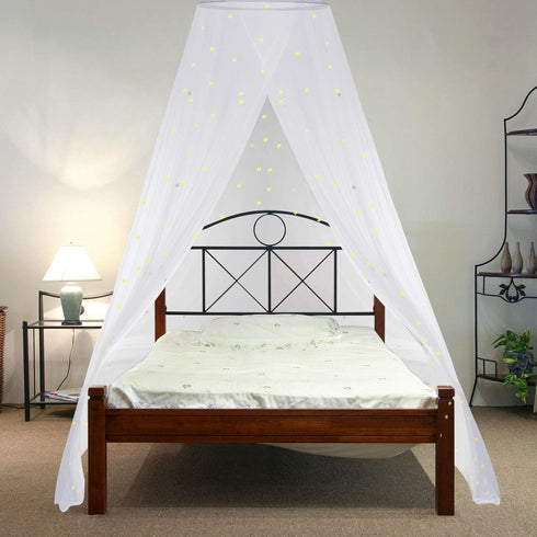 Bed Canopy Mesh Netting with Fluorescent Stars for Girls Kids Glow in Dark Hanging Bed Dome Canopy Crib Tent Easy Installation Mosquito Net for Si...