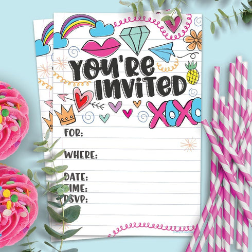 Fun Girl Doodles Invitations (20 Count) With Envelopes - Pre Teen - Tween Birthday Invitations...