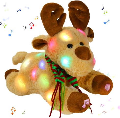 Glow Guards Christmas Reindeer Stuffed Animal Light up Music 15'' Night Light LED Glowing Singing Elk Plush Toy Decoration Birthday for Toddler Ki...