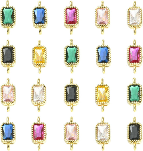 KitBeads 10pcs Real Gold Plated Connector Charms Mixed Color Crystal Double Loop Charms Cubic Zirconia Links Charms for Jewelry Making Craft...