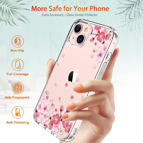 GiiKa for iPhone 13 Case with Screen Protector, Clear Full Body Protective Floral Girls Women Shockproof Hard Case with TPU Bumper Cover Phone Cas...