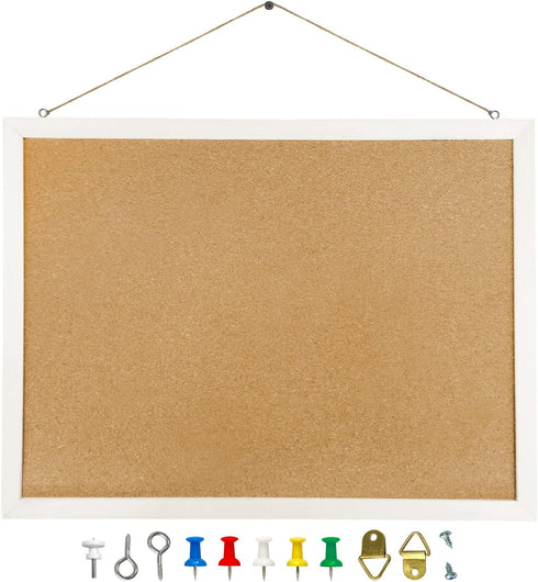 Cork Board Bulletin Board, 15.7"X 12" Cork Board, Rectangle White Oak Wood Finish Frame, Wall Mounted Cork Board for Office Home and School(Pins, ...