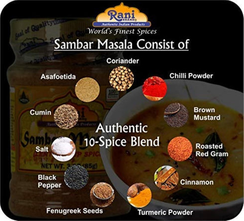 Rani Sambar Masala (Lentil Soup Spice Blend) 3oz (85g) PET Jar ~ All Natural | Vegan | No Colors | Gluten Friendly | NON-GMO | Kosher | Indian Ori...