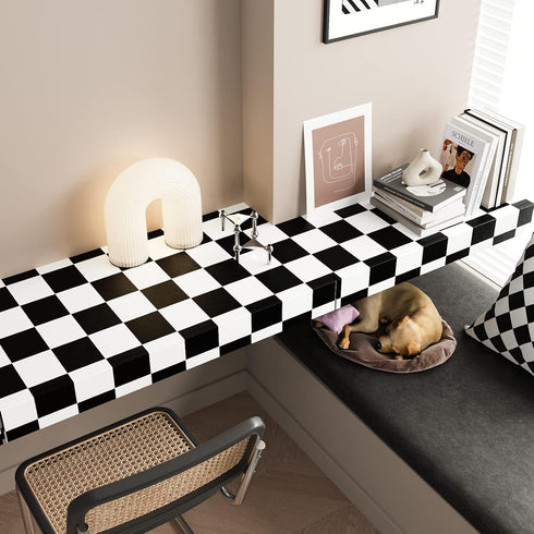VaryPaper 15.7''x78.7'' Thick Checkered Countertop Contact Paper Waterproof Checkered Wallpaper Peel and Stick Black and White Wallpaper for Bathr...