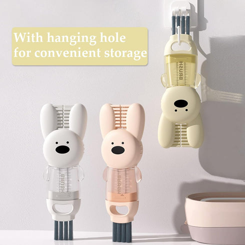 4 in 1 Cup Lid Cleaning Brush Set, 3Pcs Portable Cup Lid Cleaner Rabbit Shape Crevice Cleaning Brush Multifunctional Crevice Gap Cleaner Brush Cup...