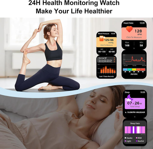 Smart Watch Bulit in Alexa 1.83" Smartwatch for Men Women IP68 Waterproof, 100+ Sport Modes Fitness Activity Tracker, Support swimming Heart Rate ...