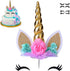Unicorn Cake Topper,Handmade Party Cake Decoration Supplies with Eyelashes and stack,Reuasble Gold Horn for Birthday Party,Baby Shower, Wedding...