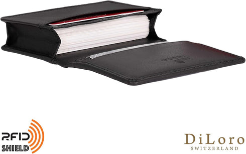 Leather Wallets for Men and Women Small Travel Bifold Card Holder Full Grain Black Nappa Leather...