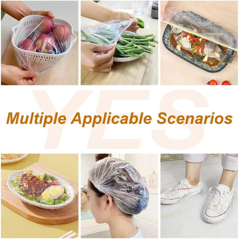 Plastic Bowl Covers Elastic Reusable Fresh Keeping Bags/100ps, Plastic Food Covers Stretch Reusable, Reusable Bowl Covers for Bread Proofing, Disp...