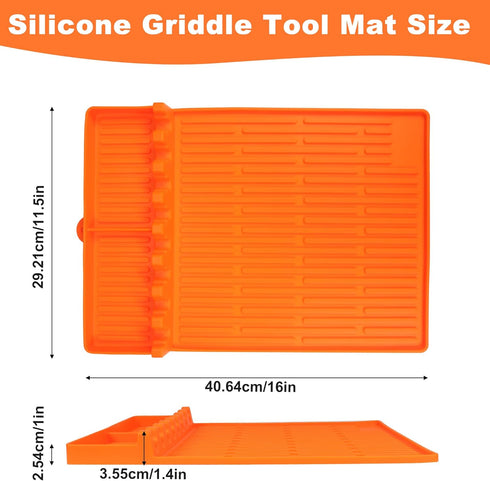 Silicone Griddle Tools Mat for Blackstone,Grill BBQ Caddy Utensils Holder, 3 in 1 Spatula Mat with Drip Pad,Blackstone Griddle Accessories,Orange...