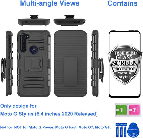 Ailiber Moto G Stylus Holster Case, Motorola G Stylus Screen Protector, Swivel Belt Clip Kickstand Holder Heavy Duty Rugged Fullbody Armor Shell P...