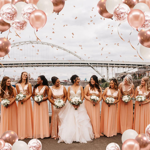Rose Gold Confetti Balloons, 50pcs 12 Inch Metallic Confetti White and Rose Gold Latex Balloons with 33 Feet String for Birthday Party Wedding Ann...