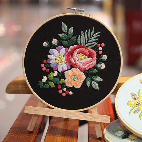 OXYPLAY 3 PCS Hand Embroidery Material Kit for Beginners, DIY Material Kit, Embroidery Starter Kit, Embroidery Cloth, Needle, Hoop, Thorn Flower H...