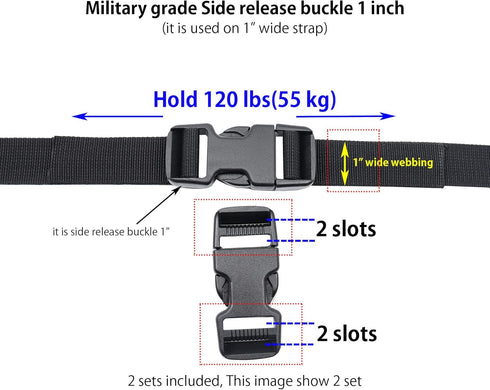 Quick Side Release Buckles 1 Inch Super Heavy Duty Plastic Snap Clips Clasps 25mm Backpack Strap Replacement Buckle 2 Sets Dual Adjustable Durafle...
