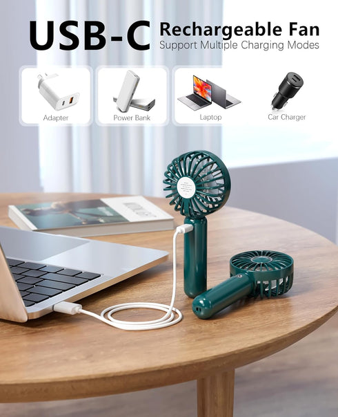 Mini HandHeld Portable Fan, Small Personal Battery Operated Fan Lash Fan Quiet usb Rechargeable 3 Speed Adjustable for Outside Travel Patios Indoo...