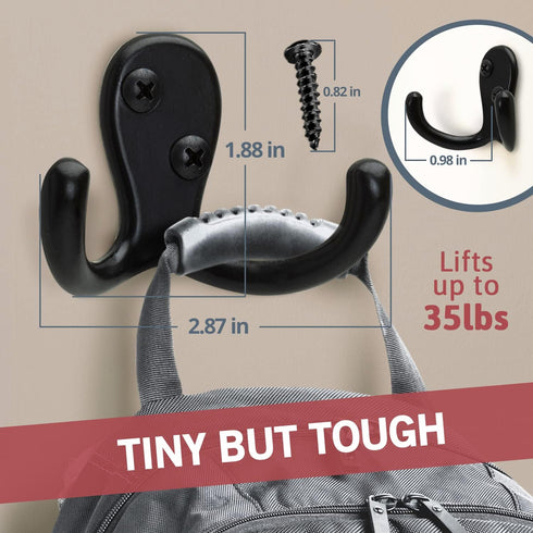 Jack N’ Drill Coat Hook 5+1 Pack in Matte Nickel, Heavy Duty and Easy to Install Two-Prong Wall Hooks for Towels, Coats, Hats, Bags and Robes Idea...