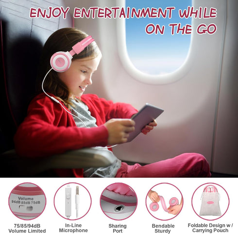 SIMOLIO Wired Headphones for Kids with Mic & Share Port, 75dB/85dB/94dB Volume Limit Children Headphone with Portable Bag for School/Travel, Sturd...