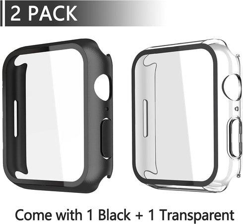 Misxi 2 Pack PC Case with Tempered Glass Screen Protector Compatible with Apple Watch Series 9 (2023) Series 8 Series 7 41mm, Ultra-Thin Scratch R...