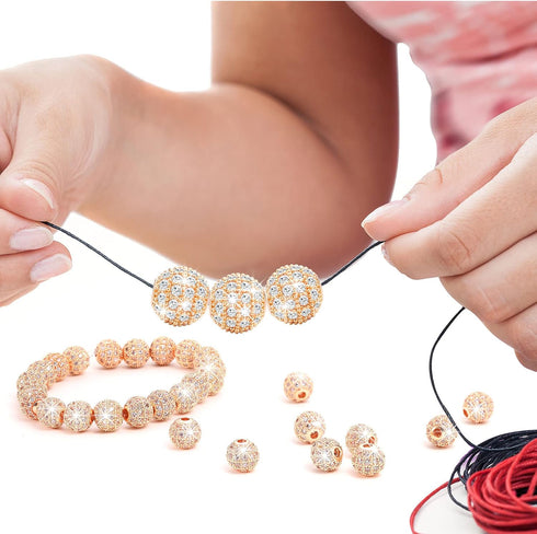 20 Pieces 8 mm Zirconia Cubic Beads, Round Rhinestone Bracelet Spacer Charms,Crystal Zirconia Stones, Ball Beads for Jewelry Making DIY(Rose Gold)...