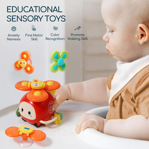 3Pcs Suction Cup Spinner Toy for Baby High Chair Toys 6-12-18,Baby Toys 6 to 12 Months Infant Helicopter Spinning Bath Toys Montessori Toys for 1 ...
