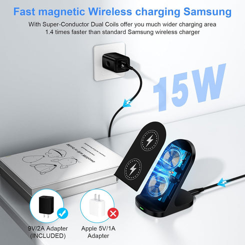 Wireless Charger Samsung, 15W Wireless Phone Charger Stand for Samsung S24 S24 Ultra S24+ S23FE S22 S21 S20 Z Fold 5 Z Flip 5, Android Charging St...