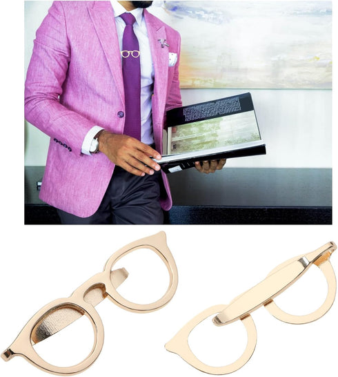 4PCS Tie Clips Necktie Bar Pinch Clasps 4 Patterns Wing & Key & Sunglasses & Eyeglasses Men Tie Accessories for Men Boys Father Husband Lover...