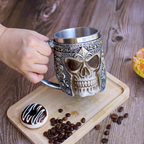 13oz Skull Coffee Mug Viking Skull Beer Mugs Stainless Steel Liner Gift for Men Father's Day Gifts...