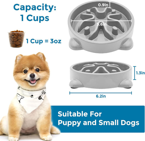 Slow Feeder Dog Bowls Non Slip Puppy Bowl Durable Dog Puzzle Feeder Bloat Stop Dog Food Bowls for Puppy and Small Dogs, BPA Free, 1 Cup, Grey...