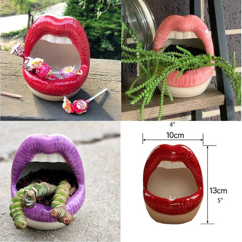 lemonadeus Multi-role Ceramic Sexy Lips Planter Stylish Lip Pot/Gadget Storage Mouth Planter Unique Ash Tray Ceramic Container (Pink)...