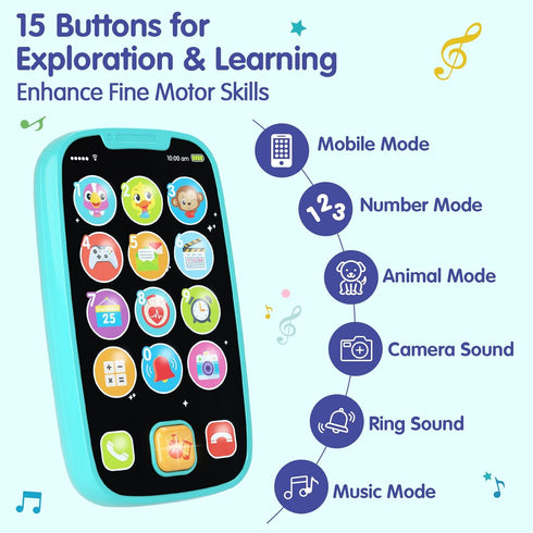 Toys for 1 Year Old Boy, 15 Functions 1 Year Old Boy Toys for 1 + Year Old Boy, Baby Boy Kids Toy Phone, Baby Toys 12-18 Months Baby Toys 6-12 Mon...