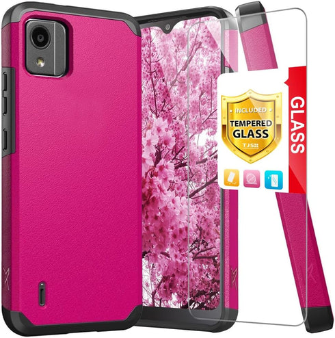 TJS Compatible for Nokia C110 N156DL Case, with Tempered Glass Screen Protector Dual Layer Hybrid Magnetic Support Shockproof Protection Cover Pho...