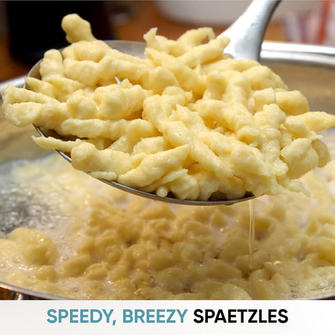 Zoie + Chloe Spaetzle Maker Lid with Scraper - Easy To Use Spaetzle Press For Traditional German Dumplings & Egg Noodles - Dishwasher-Safe, Premiu...