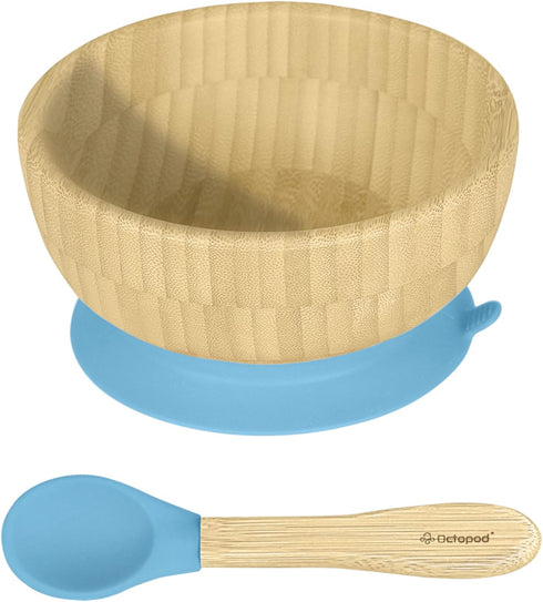 Abiie Octopod Bamboo Baby Bowl Set for 4 Months and Up – Mess-Free High Chair Suction Bowl with Spoon for Toddlers and Kids - Ergonomic Baby Feedi...