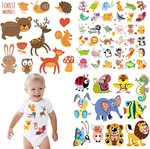 Baby Iron on Patches Sticker Heat Transfer Applique Decals Butterfly Fox Lion Dinosaur Fish Cute Animal Decals for Kids Clothes Jeans Shirts Scarf...