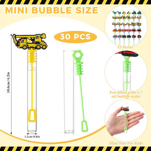 30 Pcs Construction Bubble Wand Bubbles Party Favors for Boys Girls New Bubbles Wand Mini Bubble Maker Toy for Classroom Prizes Construction Car a...