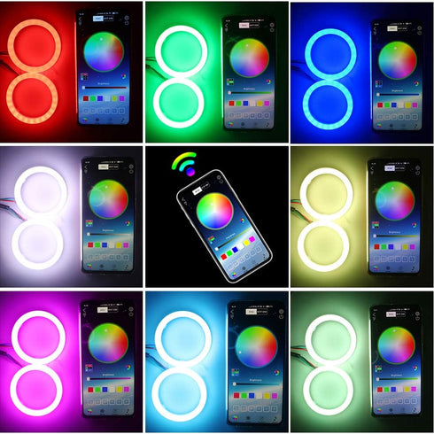 YM E-Bright 1 Set 70MM RGB Angel Eyes LED Halo Rings for Car Lamp Daytime Running Light COB Chips Multil-Color Circle Ring Mobile App Control with...