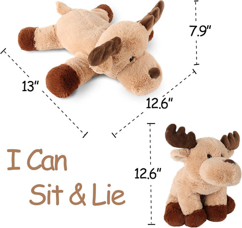 Adorable Caribou Furry Reindeer Elk Moose Stuffed Animals Plush Toy for Kids Babies Boys Birthday Bedtime Decor, 13" Super Soft Brown...