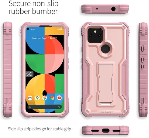 ExoGuard for Google Pixel 5A 5G Case, Rubber Shockproof Full-Body Cover Case Built-in Screen Protector and Kickstand Compatible with Google Pixel ...