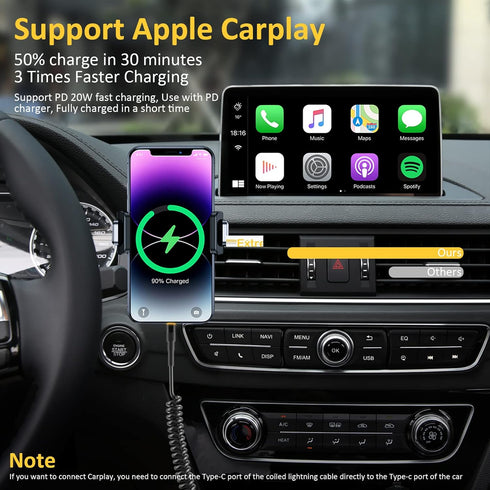 Coiled USB-C to Lightning Cable, Apple Carplay Cord Compatible & MFi Certified, USB C to Lightning Cable with Data Transmission and LED, Retractab...