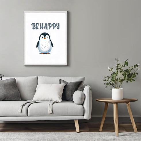 Posterizer 1 pcs-Be happy-cute penguin quote-Kids Room Art-Motivational & Inspirational Art-Gift for Daughter, Son, Kids-decor for nursery toddler...