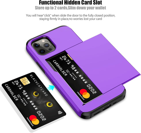 Nvollnoe for iPhone 12 Case,iPhone 12 Pro Case with Card Holder Heavy Duty Protective Dual Layer Shockproof Hidden Card Slot Slim Wallet Case for ...