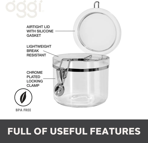 Oggi Clear Canister with Clamp Lid, 28 oz - Large Airtight Food Storage Container, for Kitchen & Pantry Storage of Bulk, Dry Foods Including Pasta...